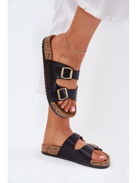 Women's sandals with buckles made of eco leather black Iskira
