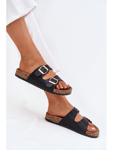 Women's sandals with buckles made of eco leather black Iskira