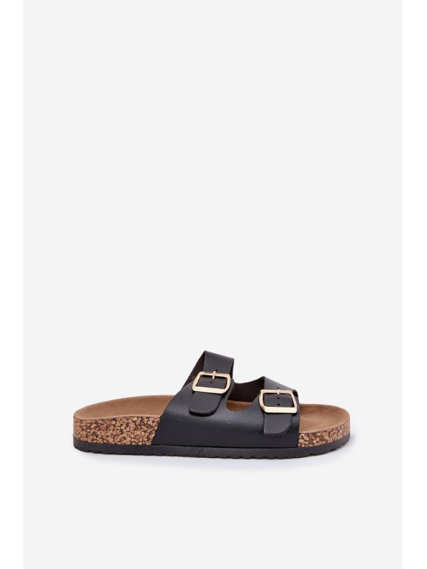 Women's sandals with buckles made of eco leather black Iskira
