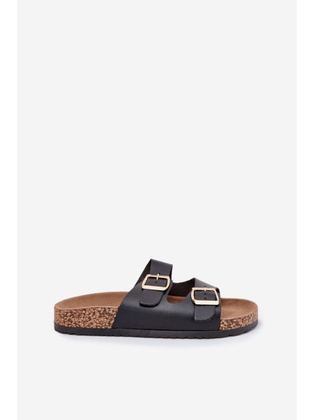 Women's sandals with buckles made of eco leather black Iskira