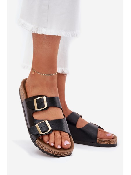 Women's sandals with buckles made of eco leather black Iskira