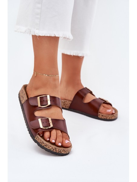 Women's Slippers With Buckles Made Of Eco Leather Brown Iskira