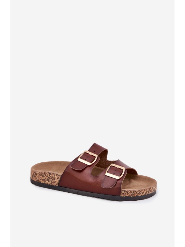 Women's Slippers With Buckles Made Of Eco Leather Brown Iskira