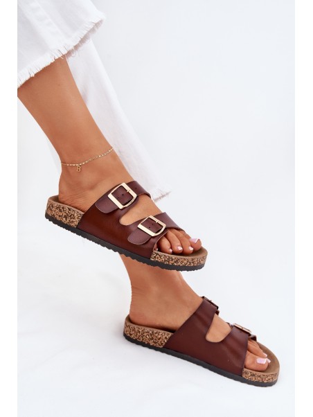 Women's Slippers With Buckles Made Of Eco Leather Brown Iskira