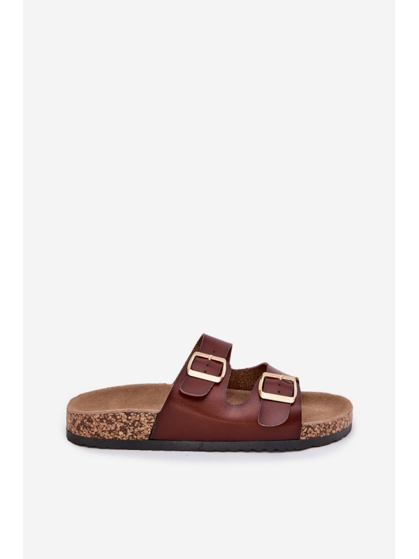 Women's Slippers With Buckles Made Of Eco Leather Brown Iskira
