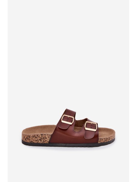 Women's Slippers With Buckles Made Of Eco Leather Brown Iskira