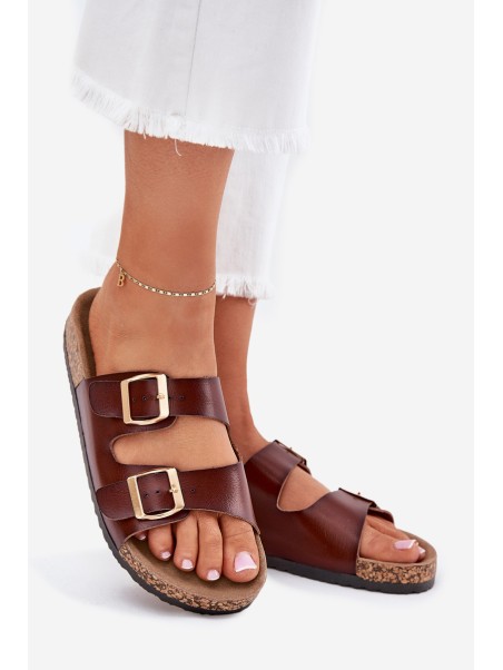 Women's Slippers With Buckles Made Of Eco Leather Brown Iskira