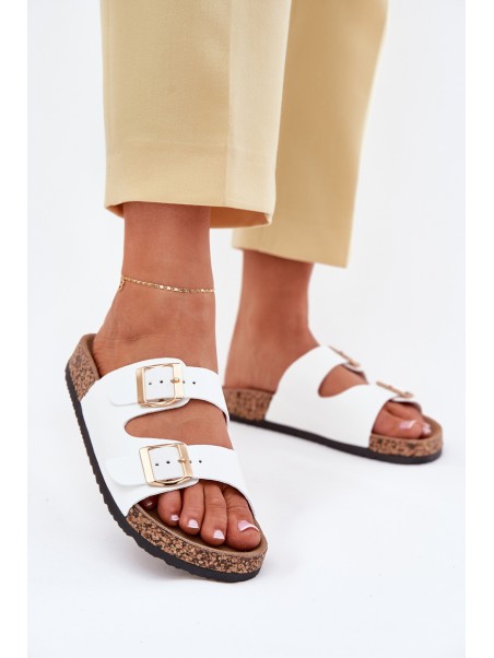 Women's sandals with buckles made of eco leather white Iskira