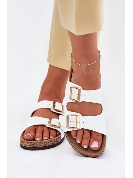 Women's sandals with buckles made of eco leather white Iskira