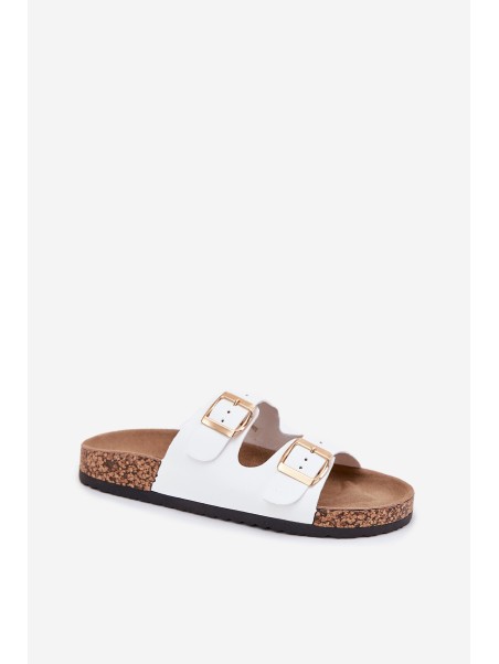 Women's sandals with buckles made of eco leather white Iskira