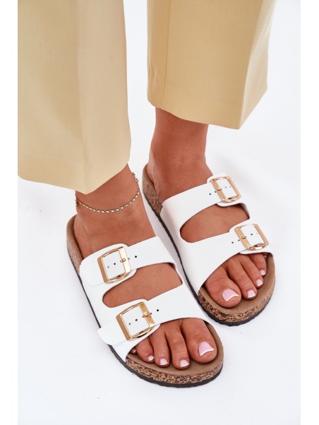 Women's sandals with buckles made of eco leather white Iskira