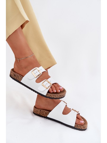 Women's sandals with buckles made of eco leather white Iskira