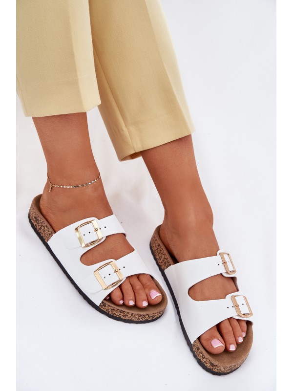 Women's sandals with buckles made of eco leather white Iskira