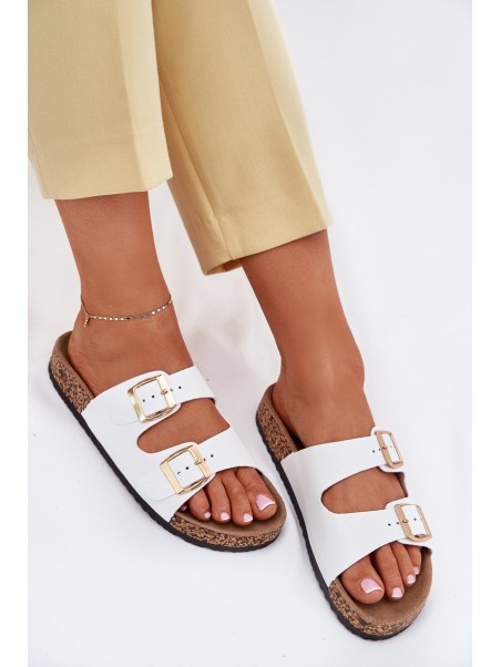 Women's sandals with buckles made of eco leather white Iskira