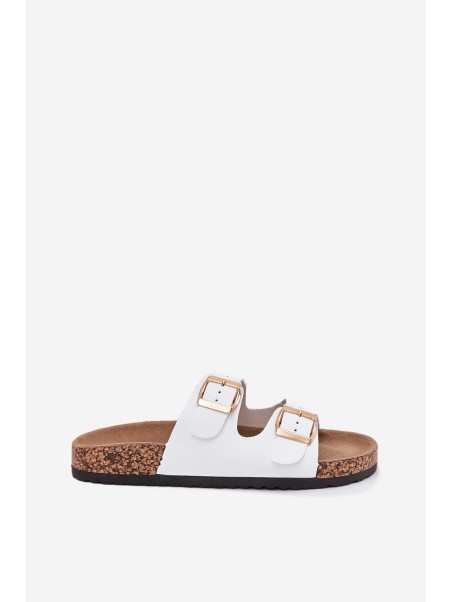 Women's sandals with buckles made of eco leather white Iskira