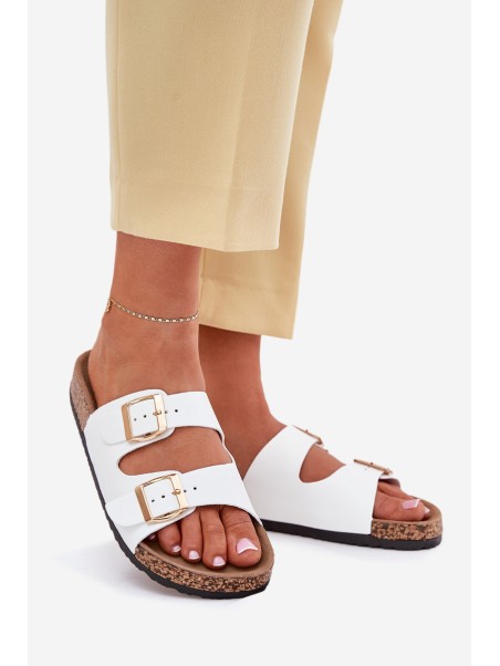 Women's sandals with buckles made of eco leather white Iskira