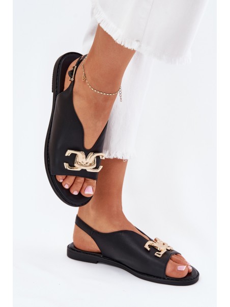 Women's Flat Sandals With Golden Decoration Black Amelira
