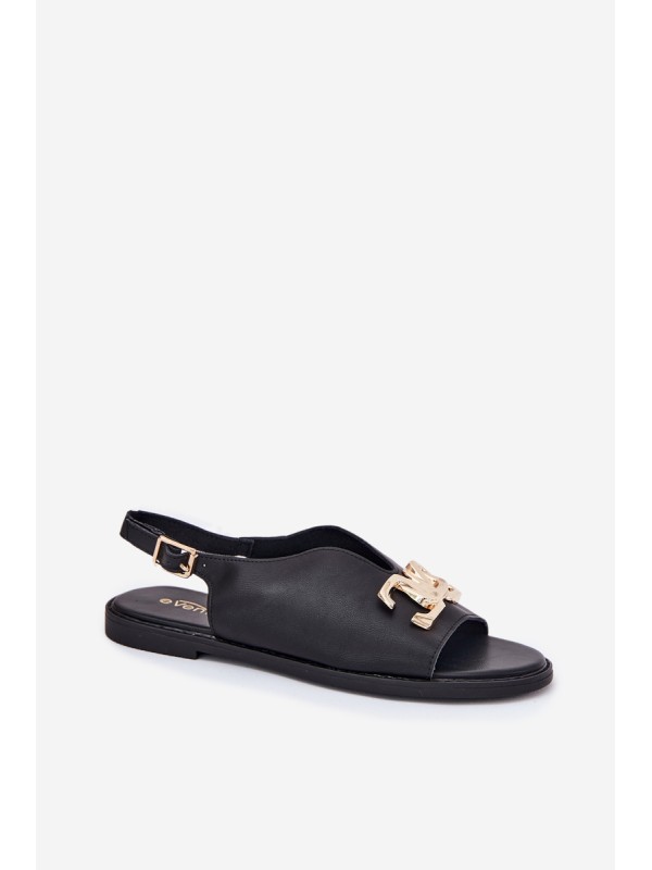 Women's Flat Sandals With Golden Decoration Black Amelira