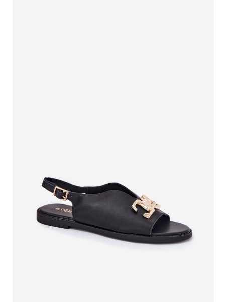 Women's Flat Sandals With Golden Decoration Black Amelira
