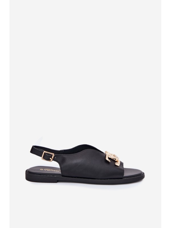 Women's Flat Sandals With Golden Decoration Black Amelira
