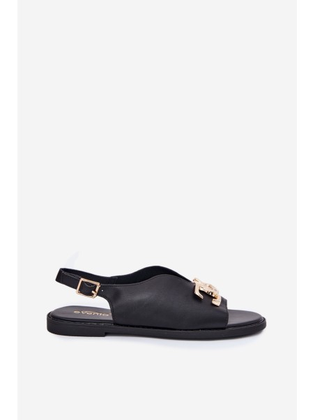 Women's Flat Sandals With Golden Decoration Black Amelira
