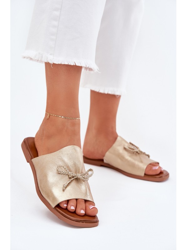 Ladies flat sandals with decorative tie golden Norela 2
