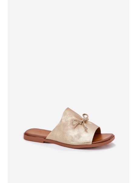 Ladies flat sandals with decorative tie golden Norela
