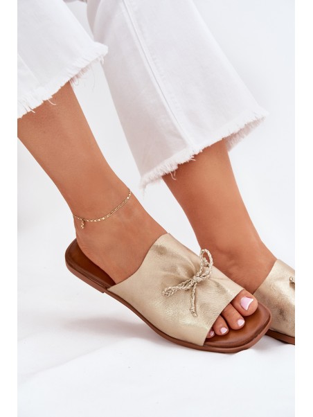 Ladies flat sandals with decorative tie golden Norela
