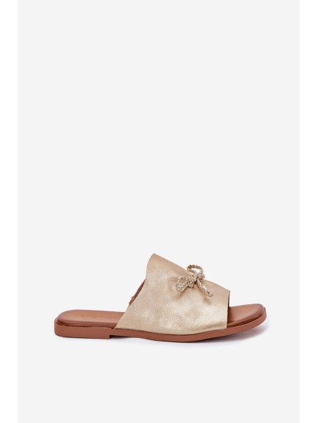 Ladies flat sandals with decorative tie golden Norela