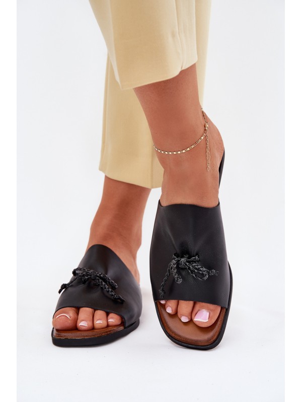 Women's flat sandals with decorative tying black Norela 2