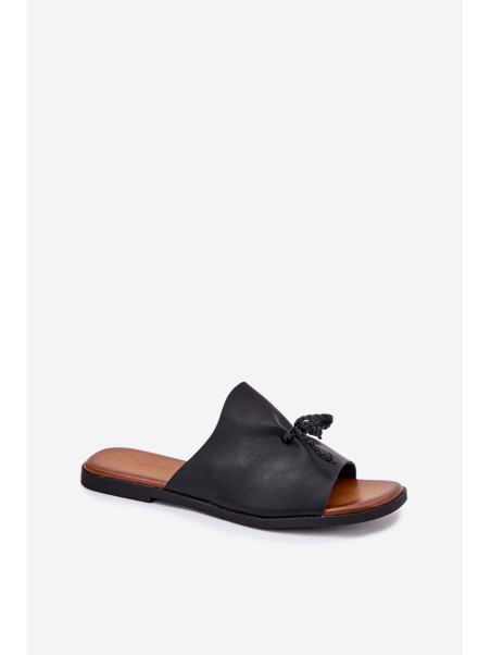 Women's flat sandals with decorative tying black Norela