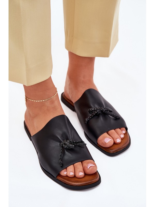 Women's flat sandals with decorative tying black Norela