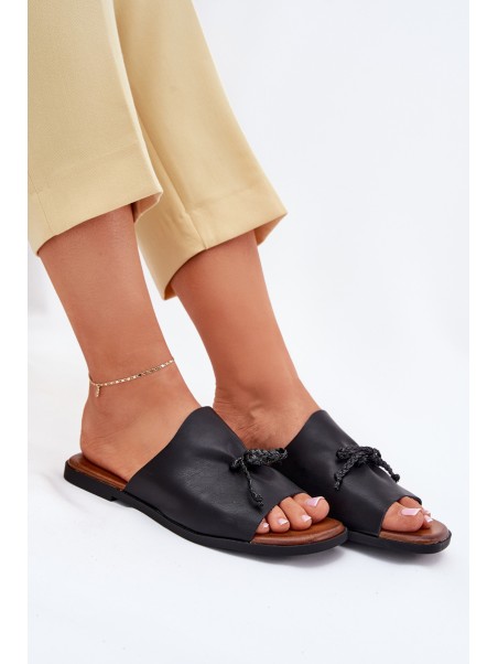 Women's flat sandals with decorative tying black Norela