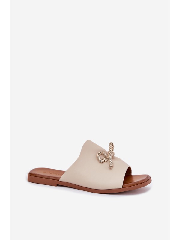 Women's sandals on a flat heel with decorative tying beige Norela