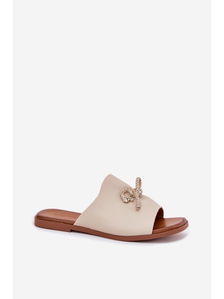Women's sandals on a flat heel with decorative tying beige Norela
