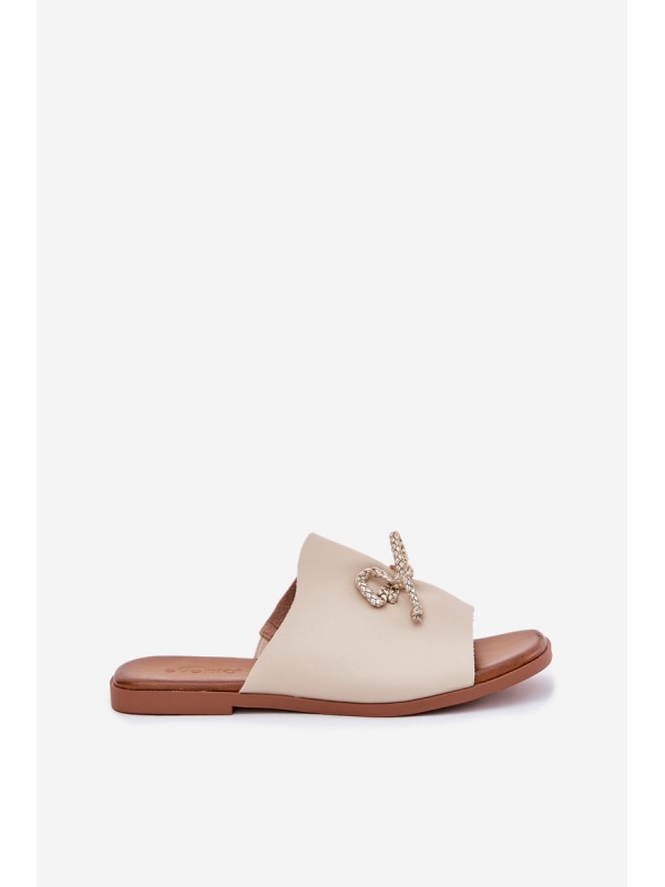 Women's sandals on a flat heel with decorative tying beige Norela