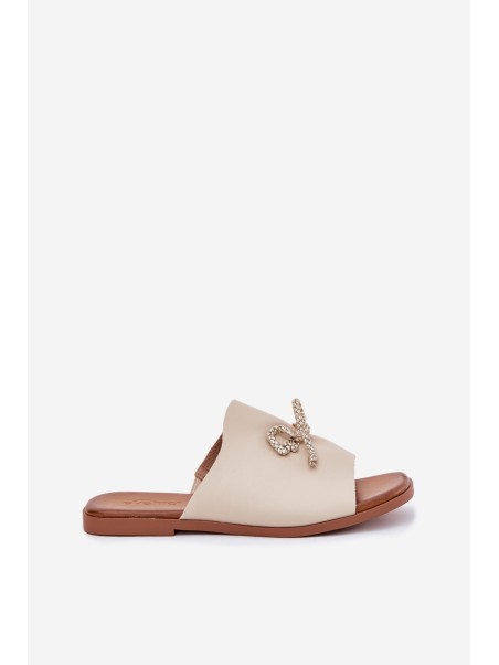 Women's sandals on a flat heel with decorative tying beige Norela