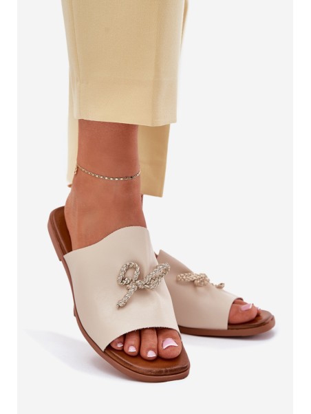 Women's sandals on a flat heel with decorative tying beige Norela