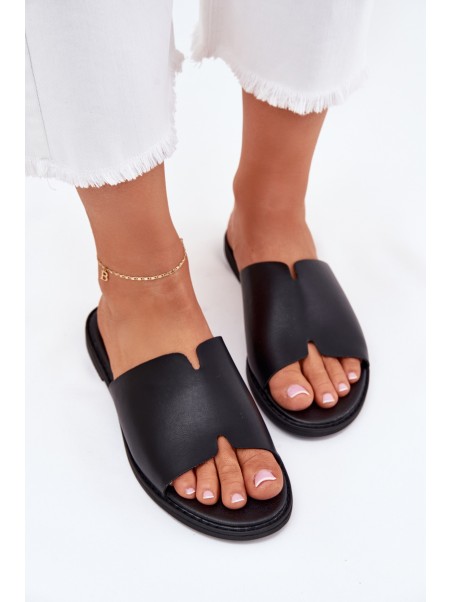 Women's Eco Leather Slippers On Flat Heel Black Kalimira