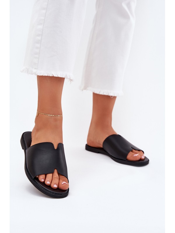 Women's Eco Leather Slippers On Flat Heel Black Kalimira