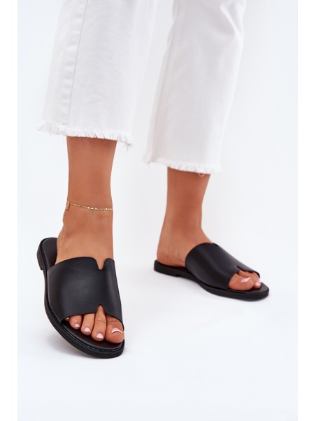 Women's Eco Leather Slippers On Flat Heel Black Kalimira