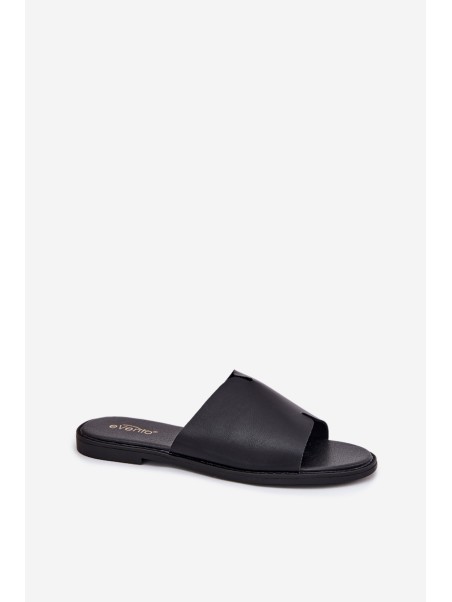 Women's Eco Leather Slippers On Flat Heel Black Kalimira