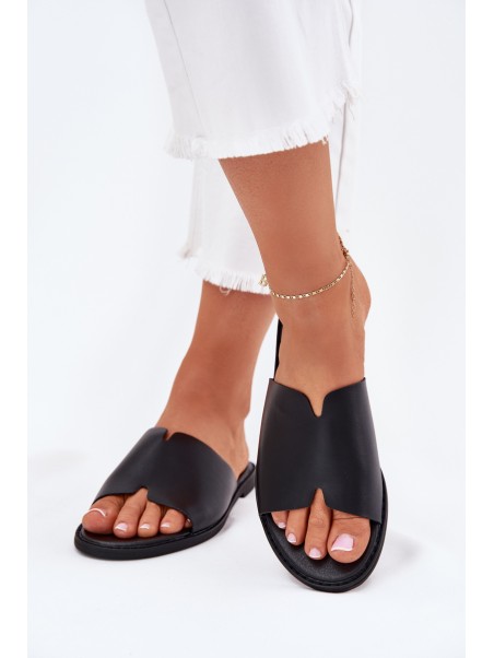 Women's Eco Leather Slippers On Flat Heel Black Kalimira