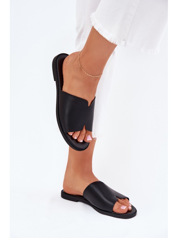 Women's Eco Leather Slippers On Flat Heel Black Kalimira