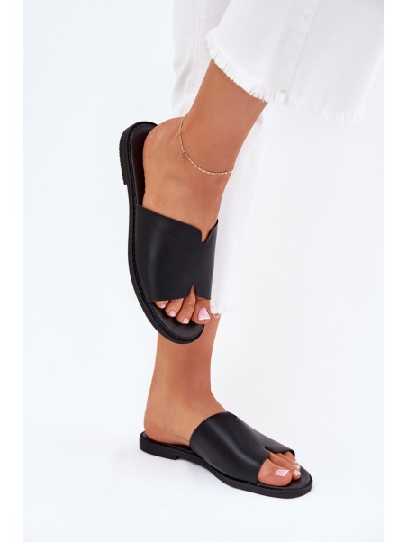 Women's Eco Leather Slippers On Flat Heel Black Kalimira