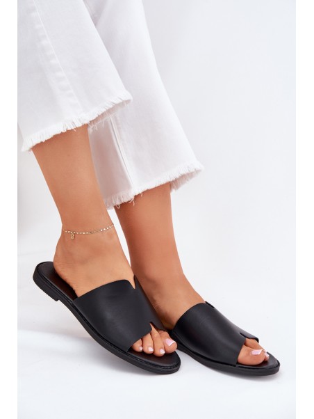 Women's Eco Leather Slippers On Flat Heel Black Kalimira