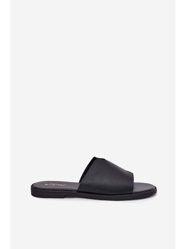 Women's Eco Leather Slippers On Flat Heel Black Kalimira