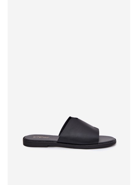 Women's Eco Leather Slippers On Flat Heel Black Kalimira