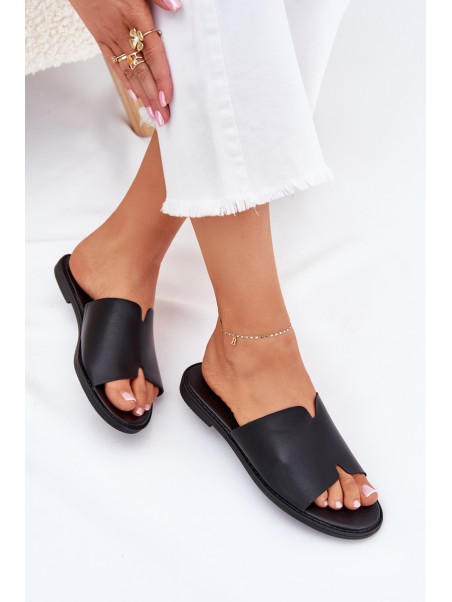 Women's Eco Leather Slippers On Flat Heel Black Kalimira