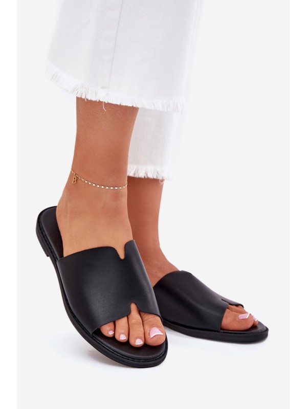 Women's Eco Leather Slippers On Flat Heel Black Kalimira